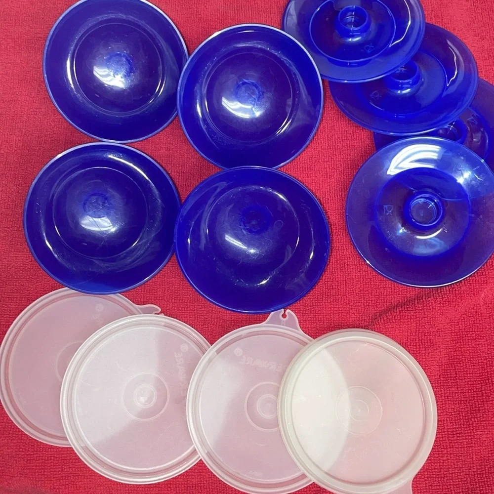 Tupperware Royal Blue Dessert Footed Bowls with Lids and Saucers Set of 4